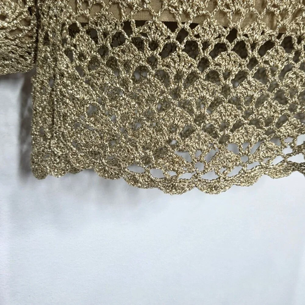 Vintage Cache Top Womens Small Gold Metallic Crochet Knit Mesh Party Y2K